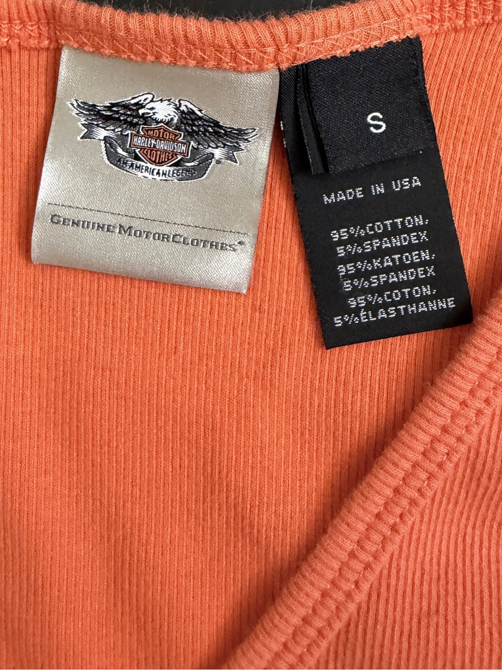 Harley Davidson Orange Ribbed Tank Top Studded Logo Y2K USA Retro Size Small - Picture 3 of 4